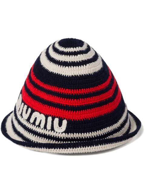 Miu Miu logo-embroidered crochet bucket hat Women