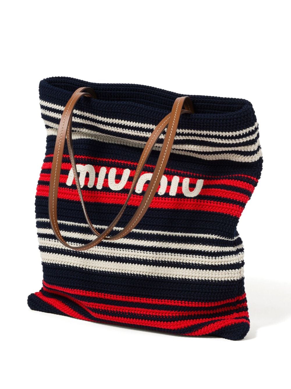 Shop Miu Miu Striped Crochet-knit Tote Bag In Blue