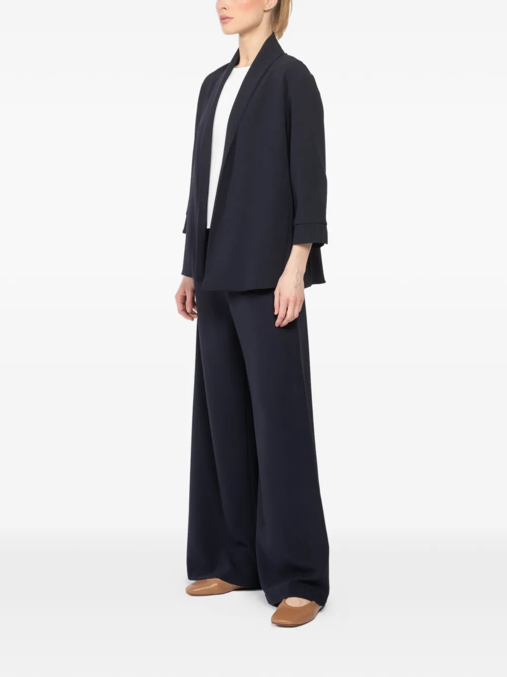  Peter Cohen Shawl-collar Three-quarter Sleeve Jacket - Blue 