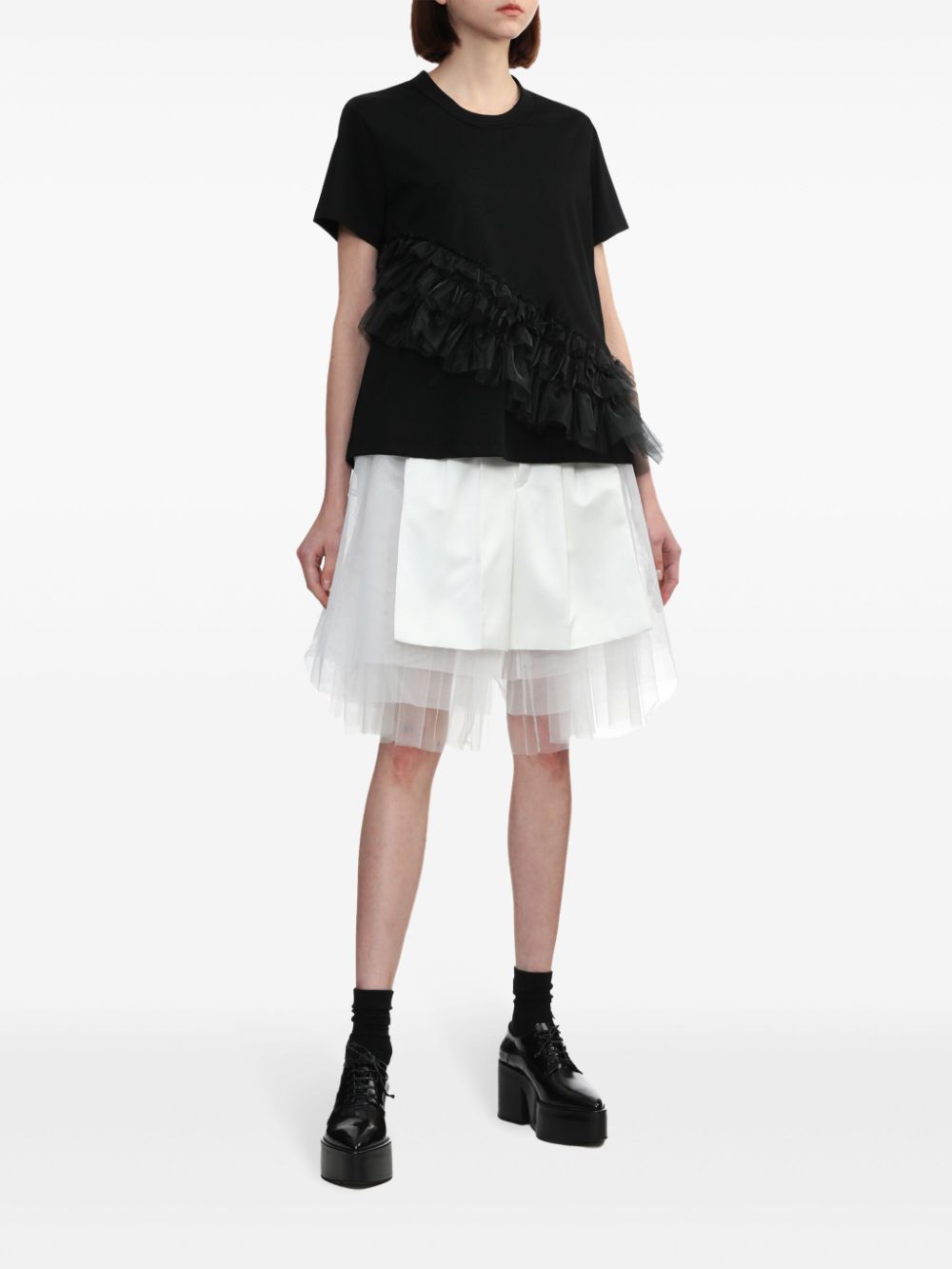 Noir Kei Ninomiya T-shirt met ruches - Zwart