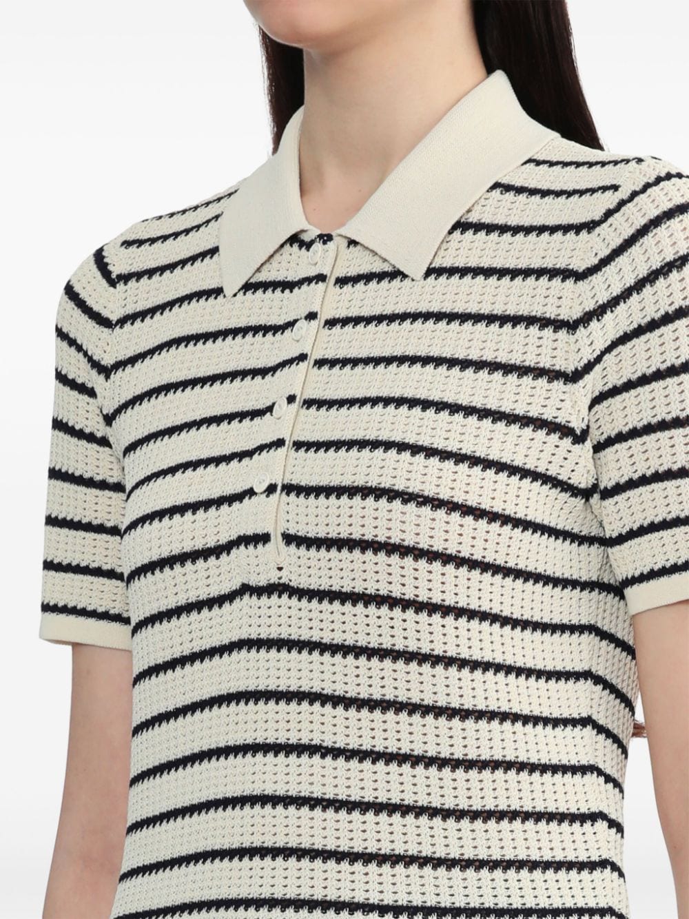 Shop Rag & Bone Pointelle-knit Striped Polo Top In Neutrals