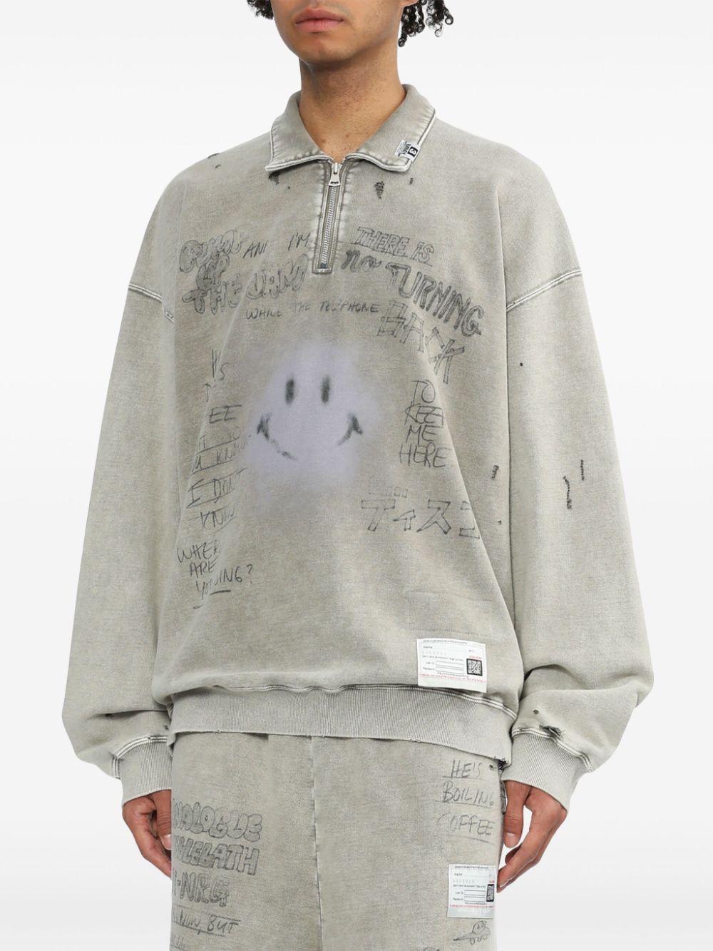 Shop Miharayasuhiro Half-zip Printed Sweatshirt In Neutrals