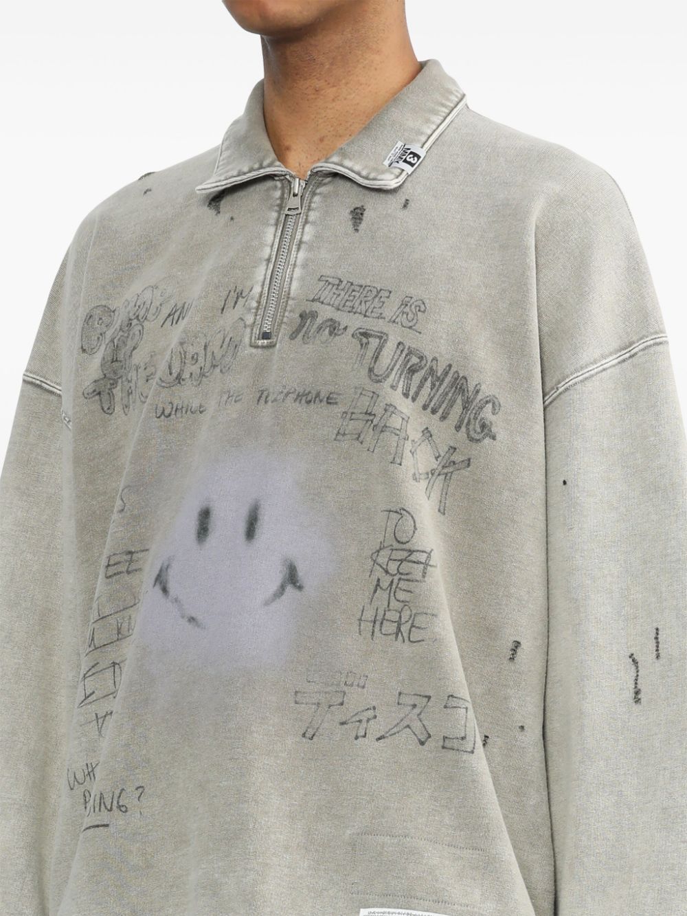 Maison MIHARA YASUHIRO Sweater met halve rits en print Beige