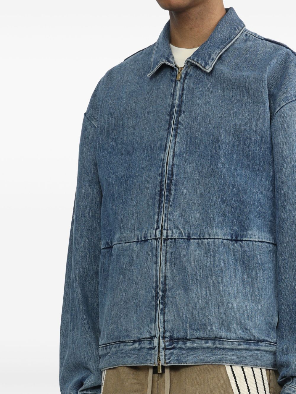 Shop Fear Of God Pleat-detail Denim Jacket In Blue