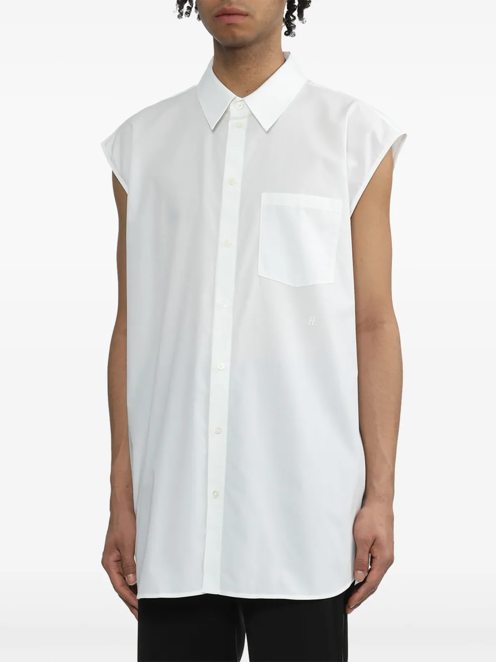 Shop Helmut Lang Sleeveless Cotton Poplin Shirt In White