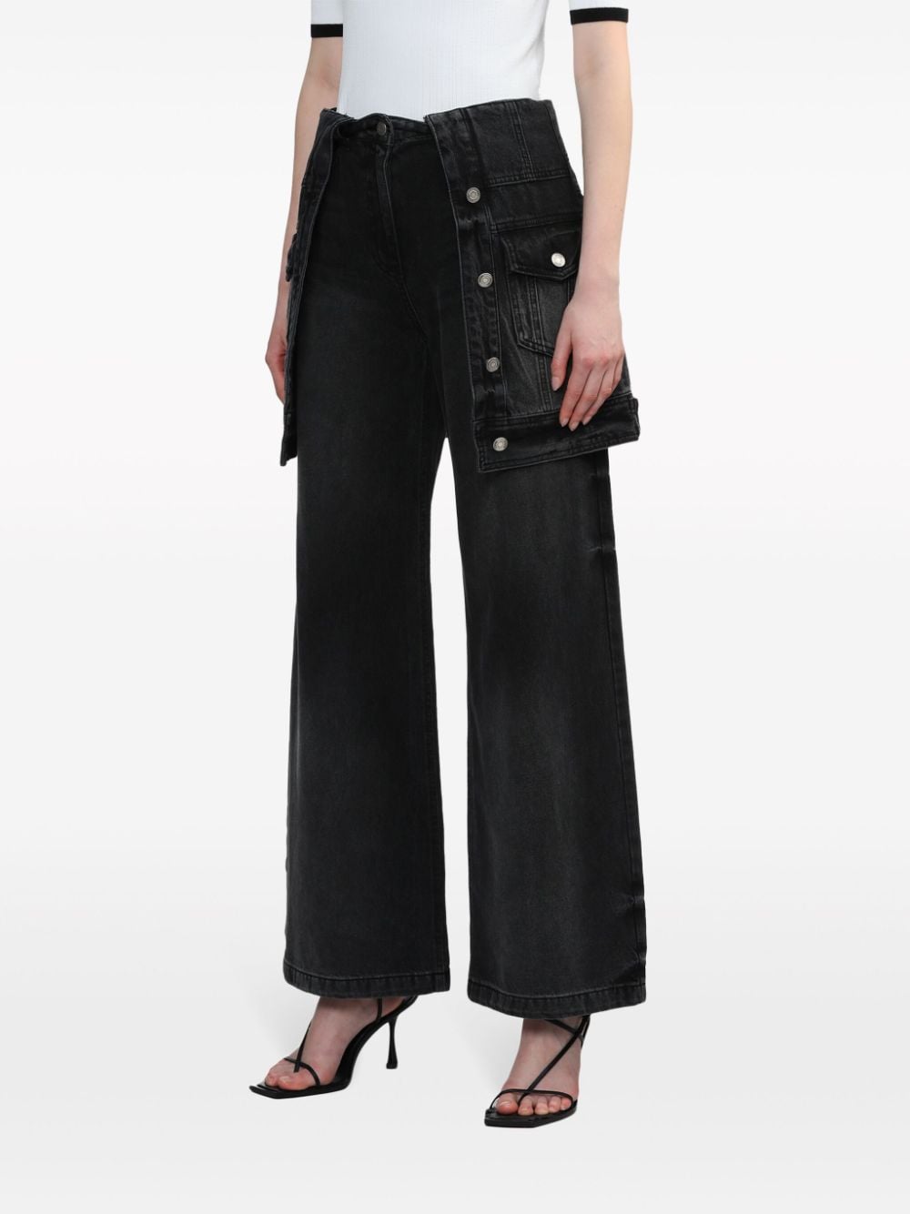 Shop Juunj Denim Jacket-skirt Trousers In Black