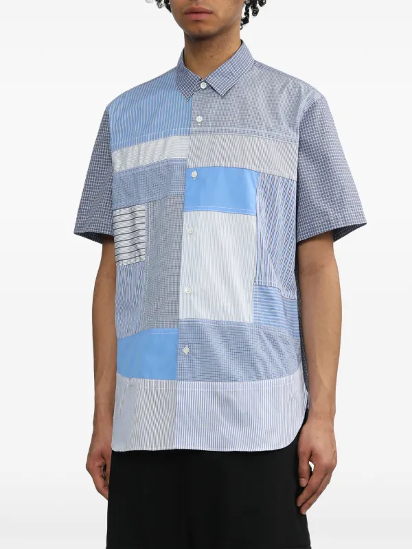 Junya Watanabe MAN Striped Patchwork Cotton Shirt | Blue