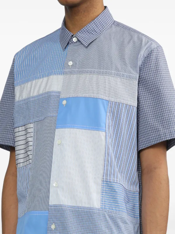 トップス BLUE BLUE patchwork rayon shirt Japanese Retro Denim Shirts For Men Jacquard Patchwork Long