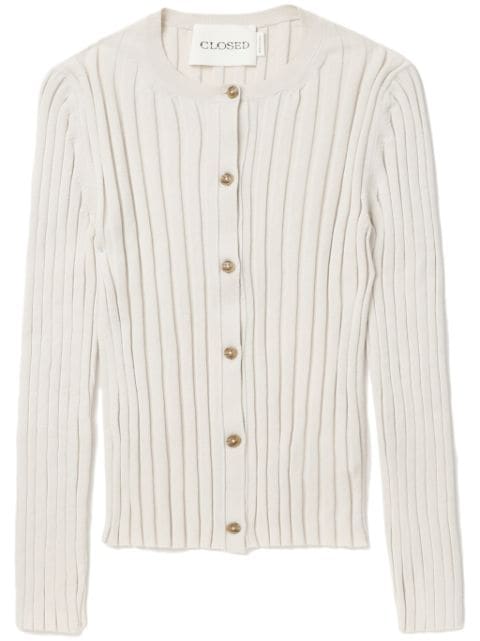 Closed button-up fine-ribbed cardigan