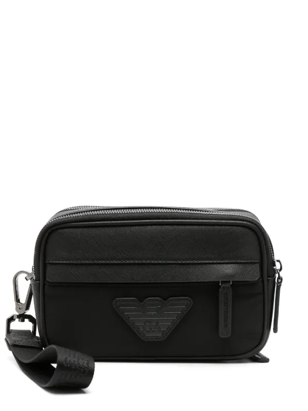 Emporio Armani logo patch Textured Wash Bag Black FARFETCH AE