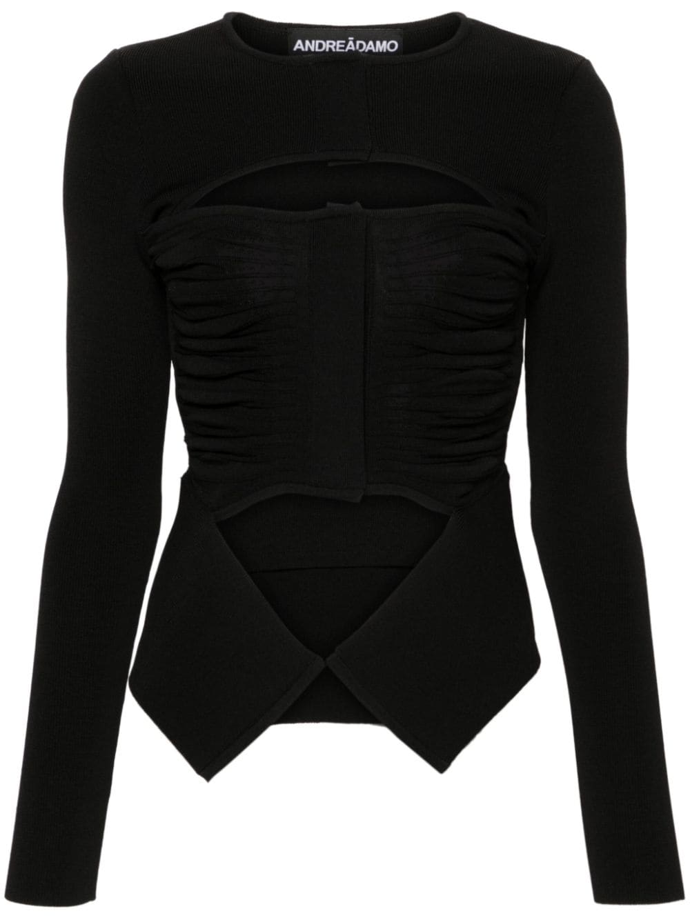 ANDREĀDAMO Xray cut-out ruched cardigan - Nero