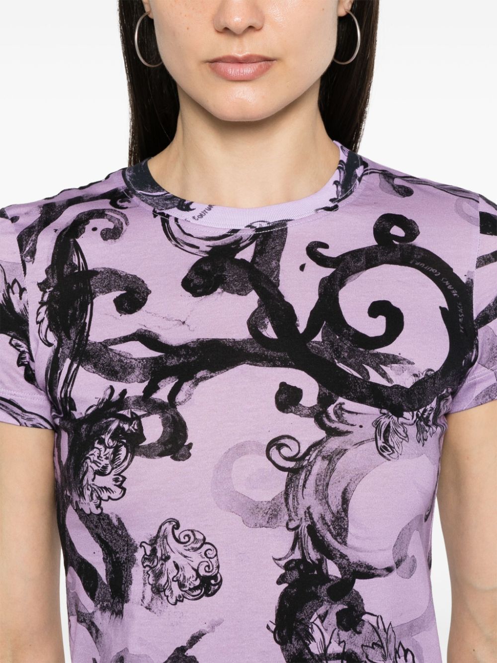 Shop Versace Jeans Couture Barocco-print Cotton T-shirt In Black