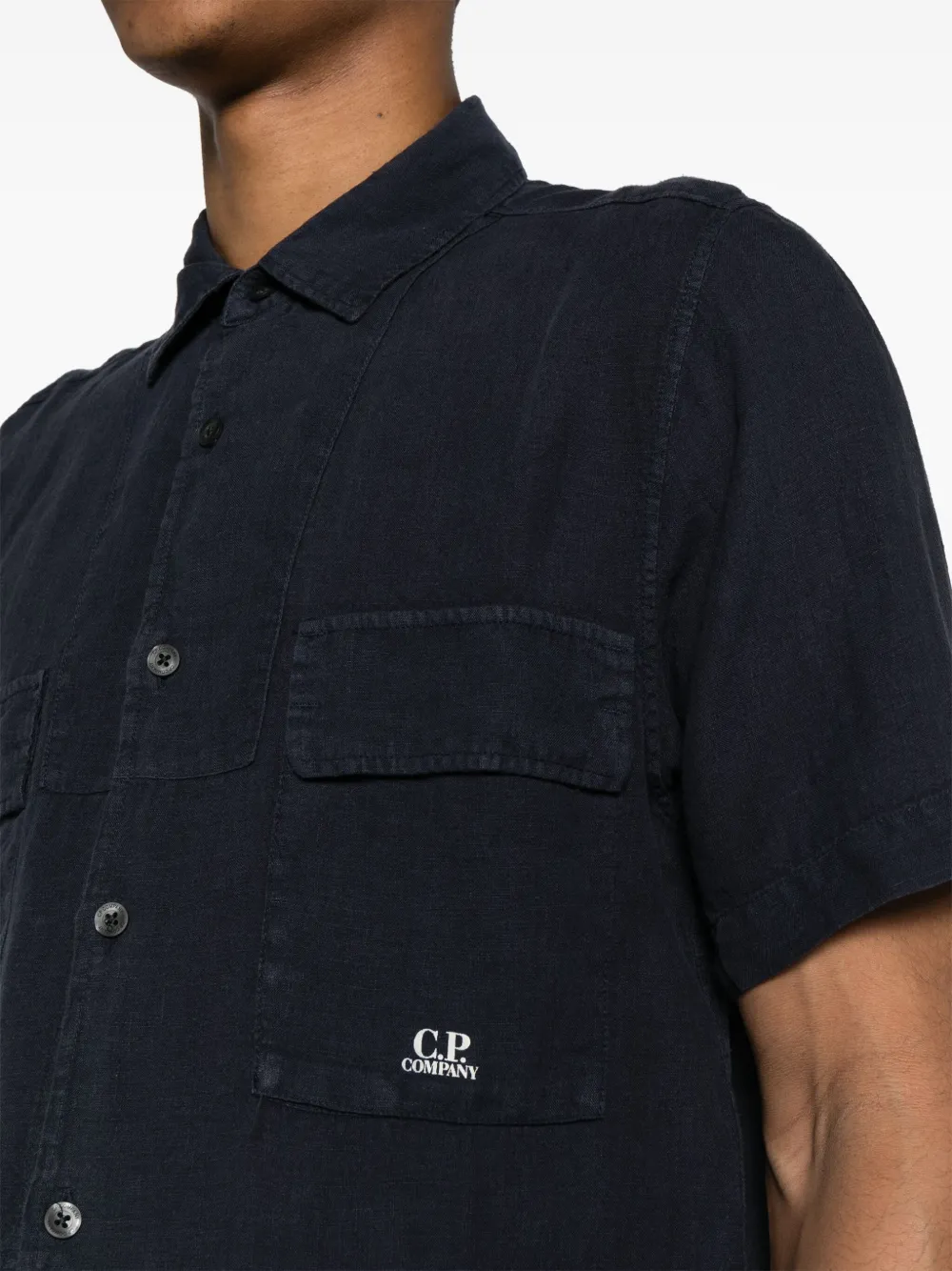 Shop C.p. Company Chest-pocket Linen Shirt In Blue