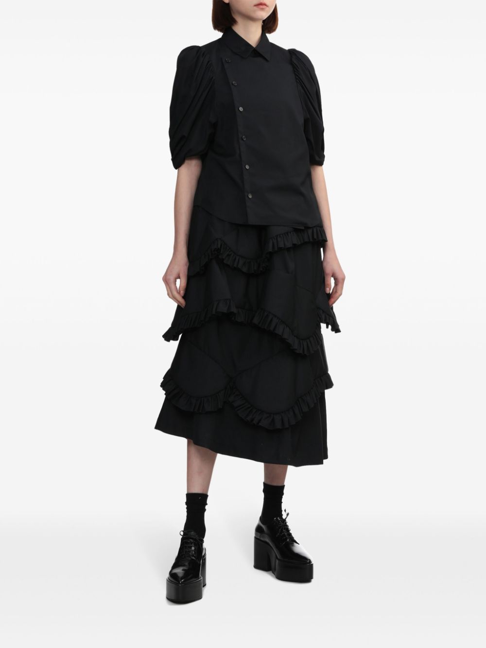 Shop Noir Kei Ninomiya Puff-sleeve Cotton Blouse In Black