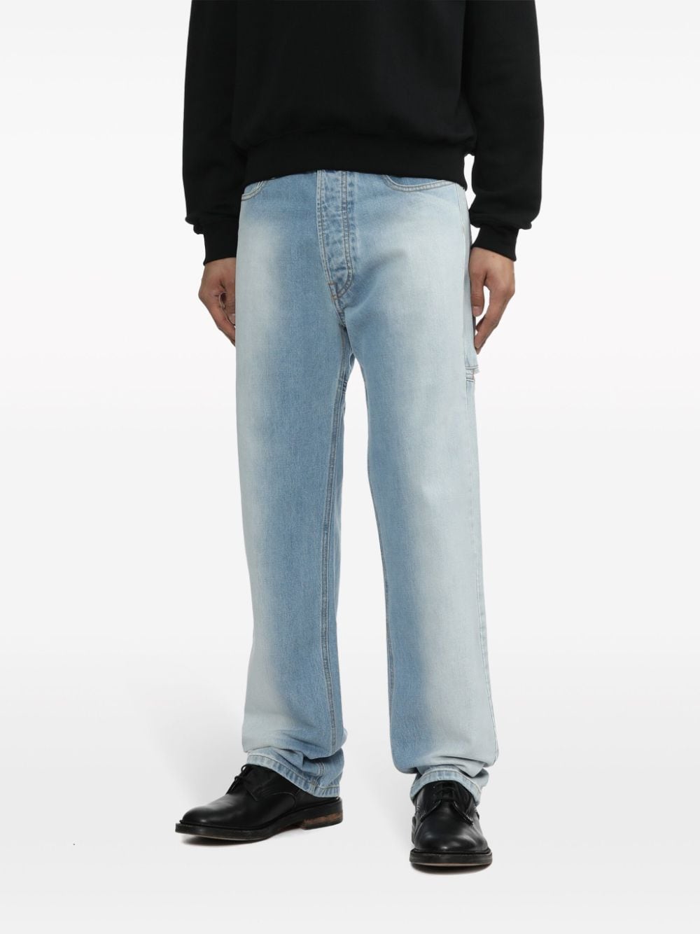 Shop Random Identities Cut-out Straight-leg Jeans In Blue
