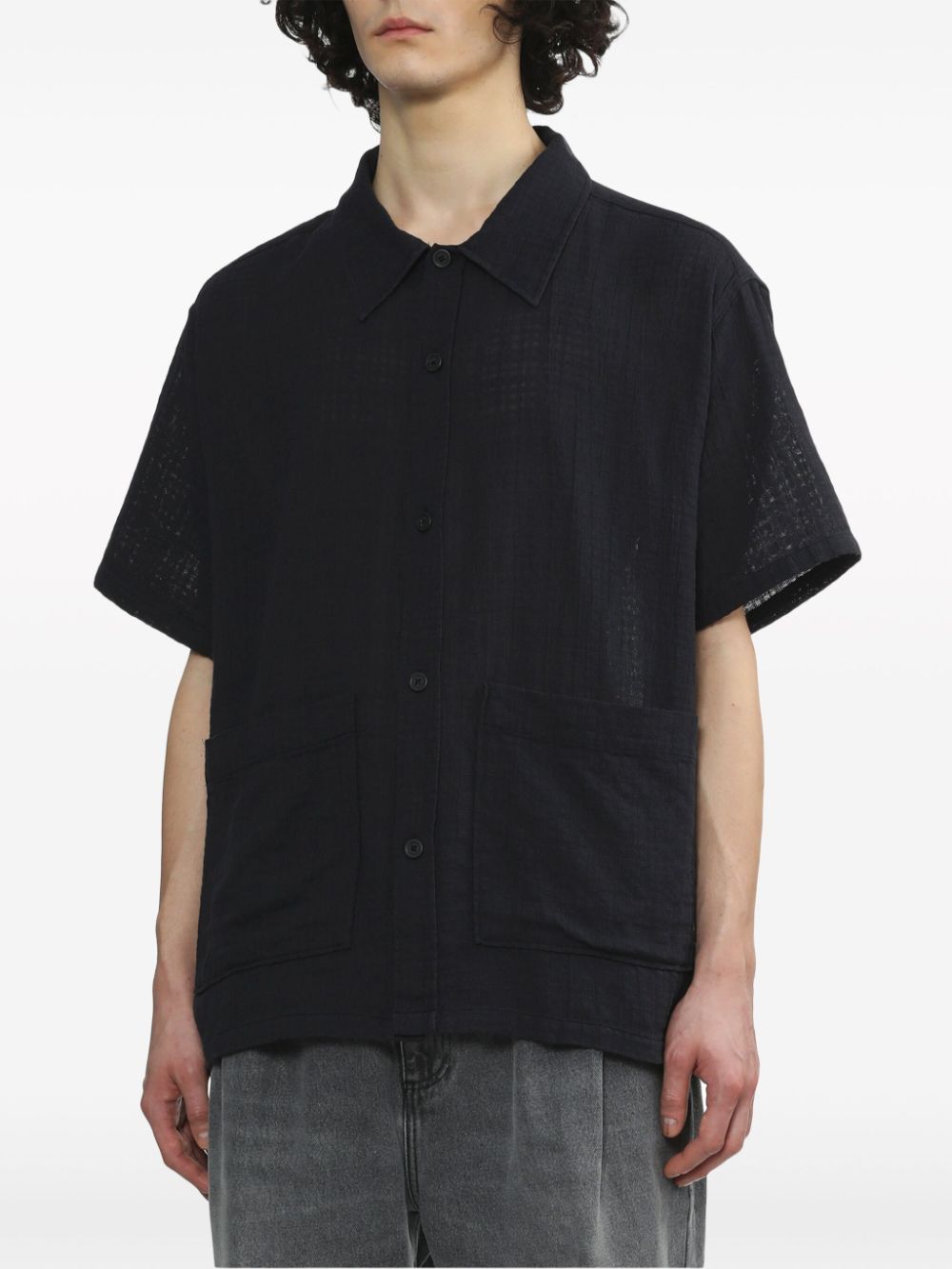 Shop Mfpen Short-sleeve Cotton Shirt In Black