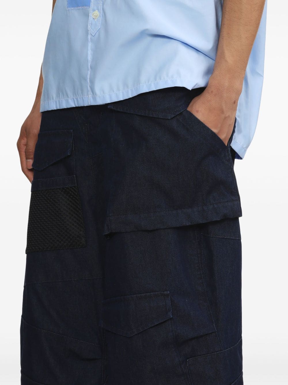 Shop Junya Watanabe Wide-leg Cotton Cargo Trousers In Blue