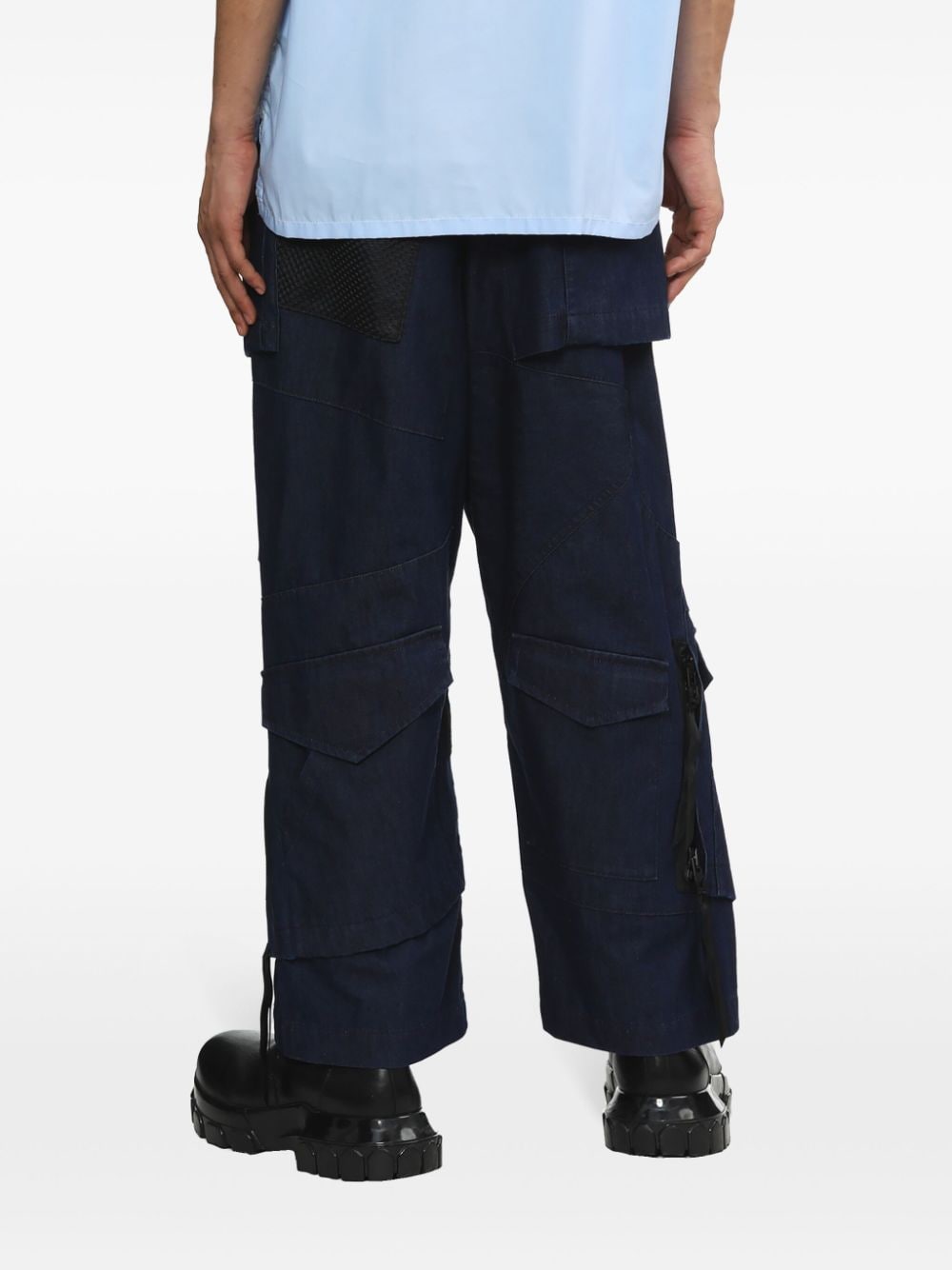 Shop Junya Watanabe Wide-leg Cotton Cargo Trousers In Blue