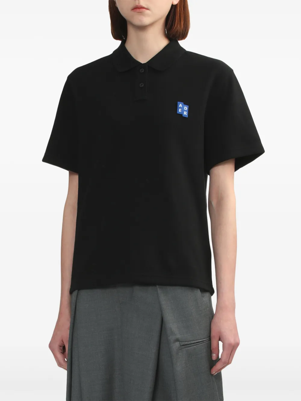 Shop Ader Error Logo-patch Polo Top In Black