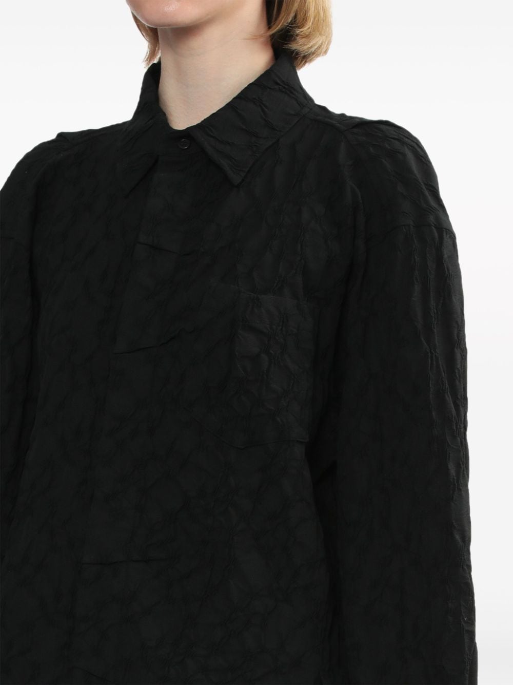 Shop Ader Error Crinkled Point-collar Shirt In Black
