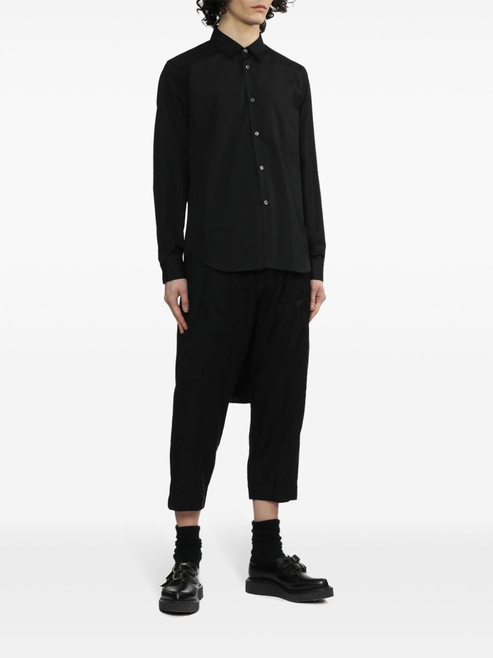 Shop Black Comme Des Garçons Drop-crotch Cropped Trousers In Black