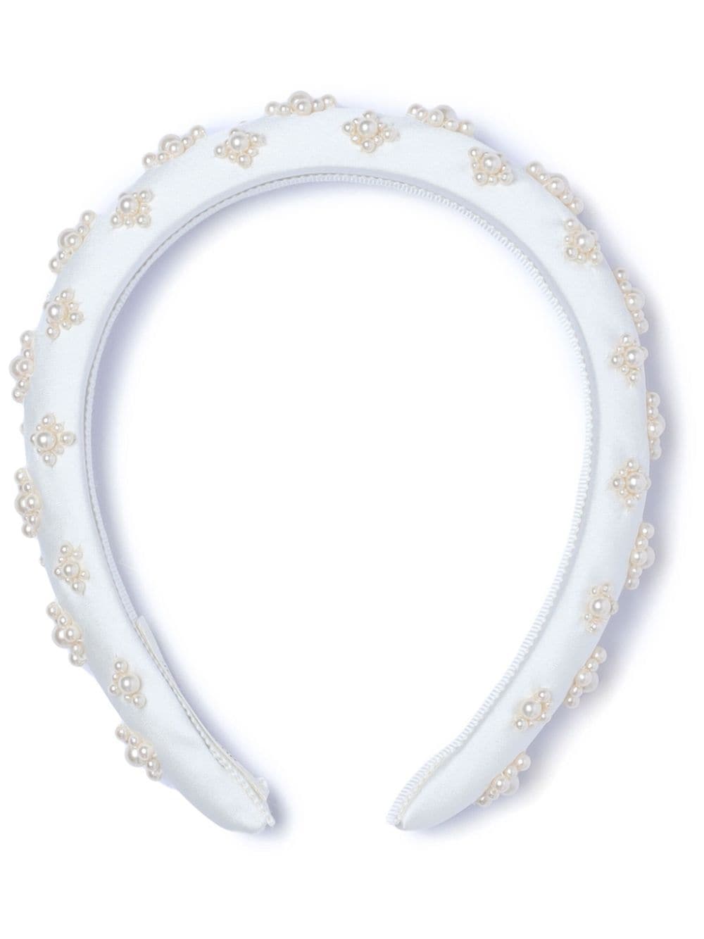 Jennifer Behr Pearl-embellished Silk Headband In White