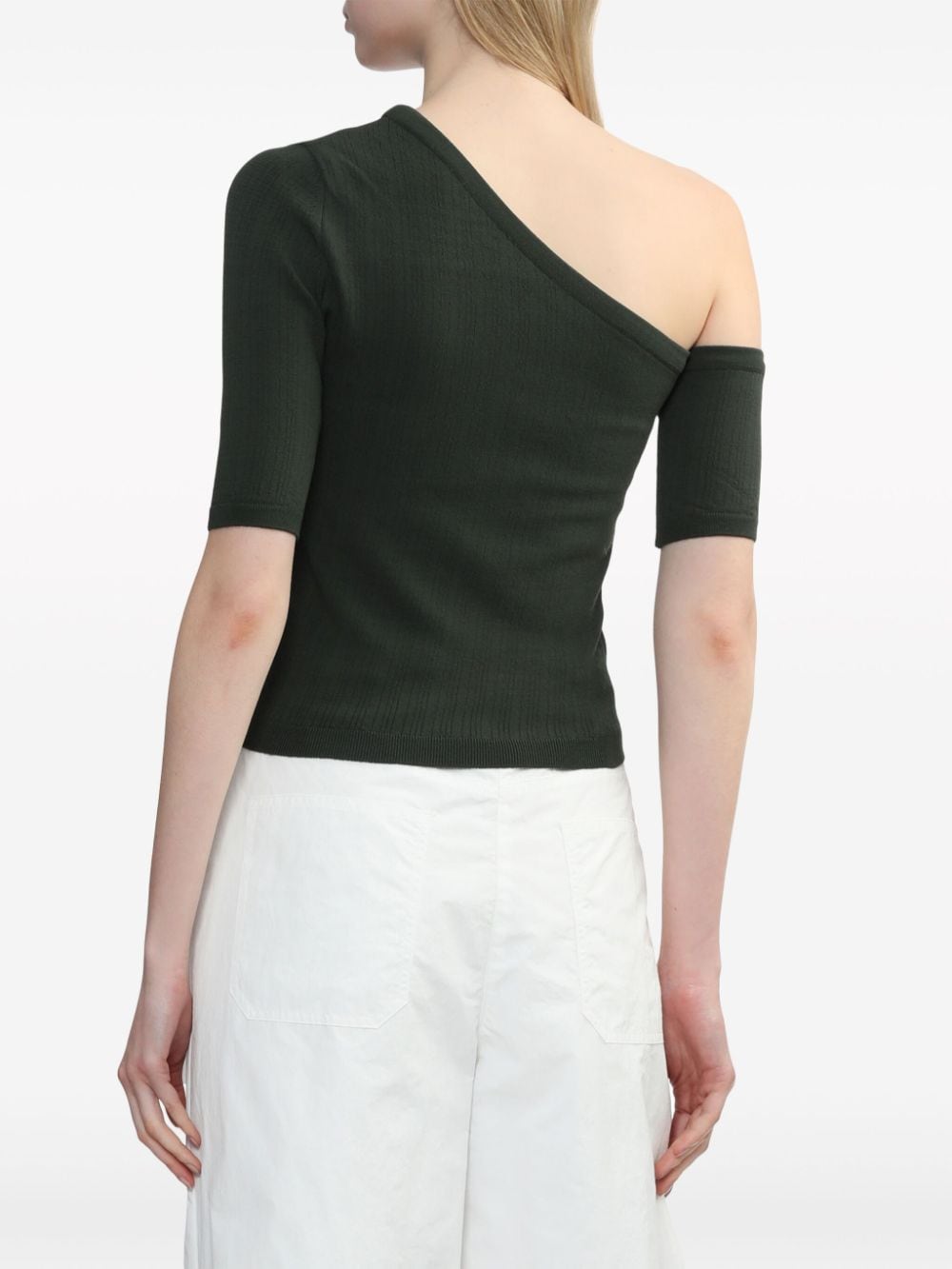 Shop Juunj Ribbed-knit One-shoulder Top In Green