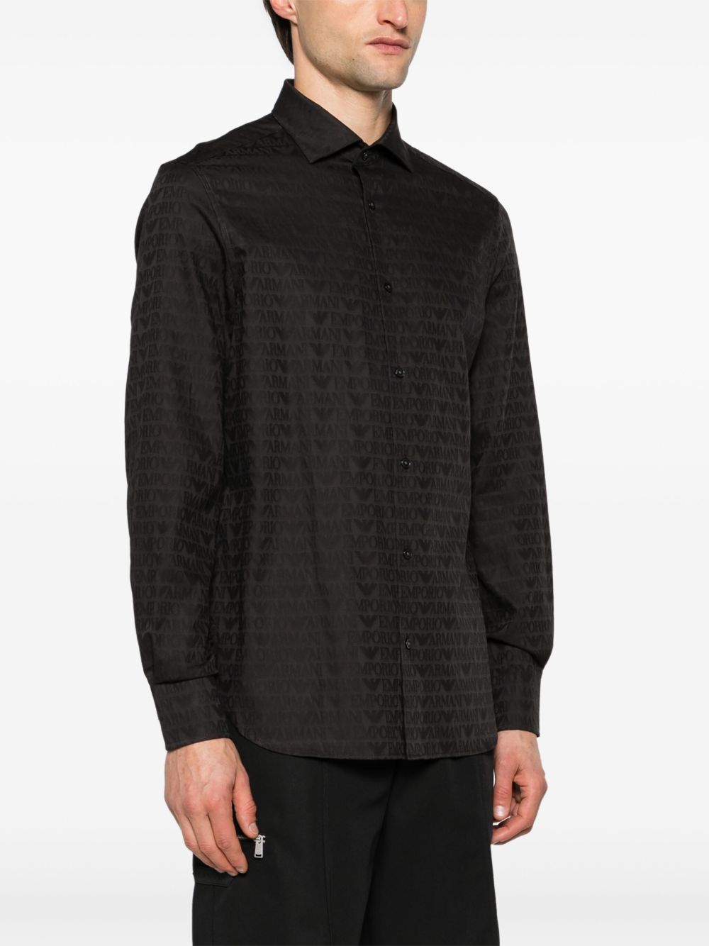 Emporio Armani Overhemd met logo-jacquard Zwart