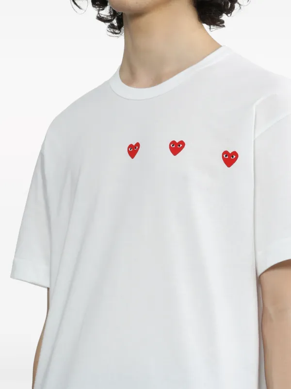 Comme Des Garçons Play Triple Hearts Cotton T-shirt | White