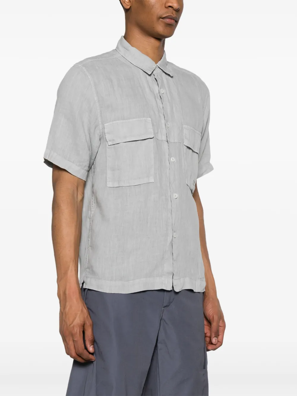 Shop C.p. Company Logo-print Linen Shirt In Grey