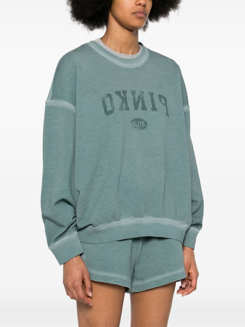 Shop Pinko Logo-print Cotton Sweatshirt In Green