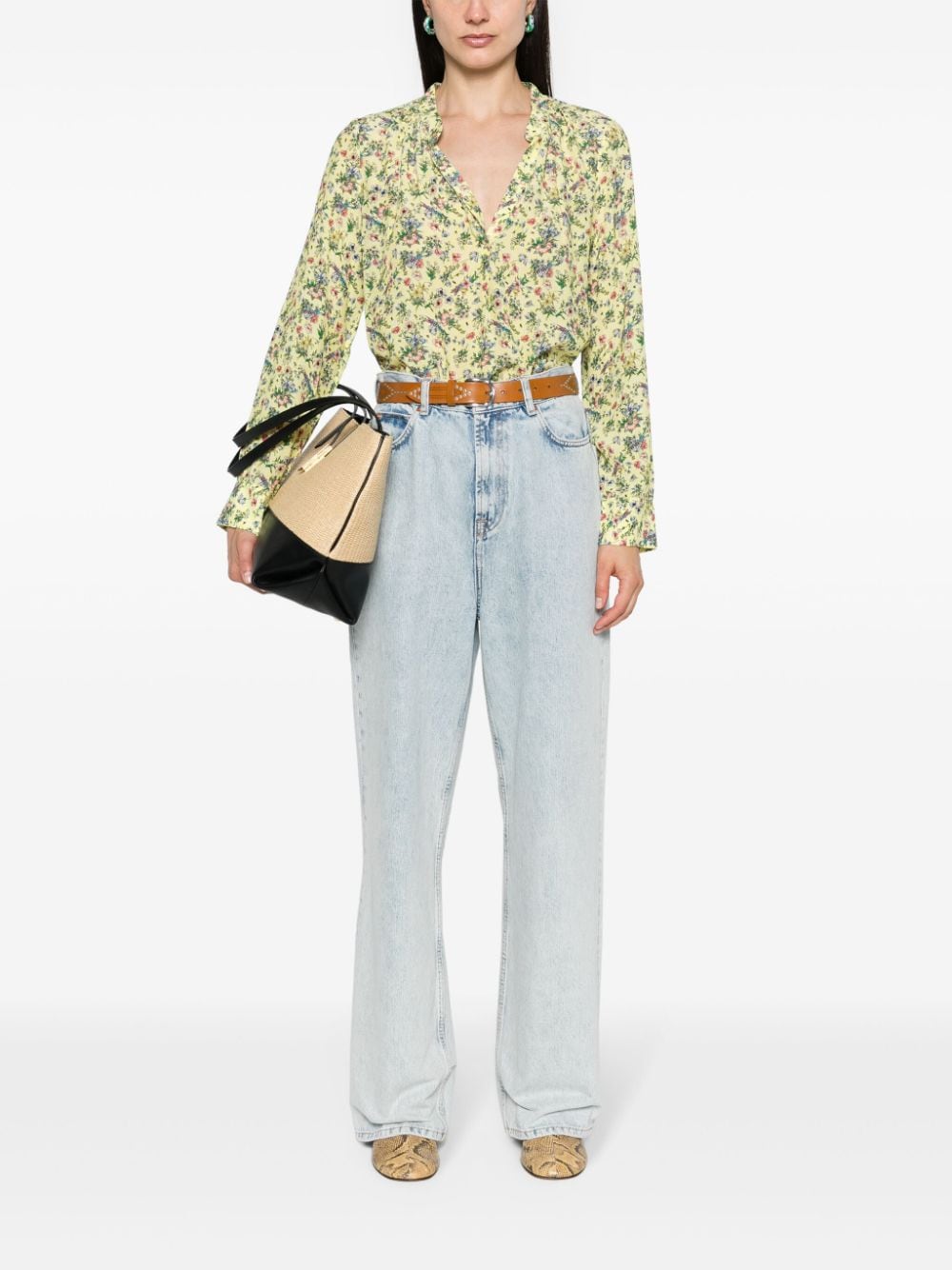 Shop Zadig & Voltaire Floral-print V-neck Blouse In Yellow