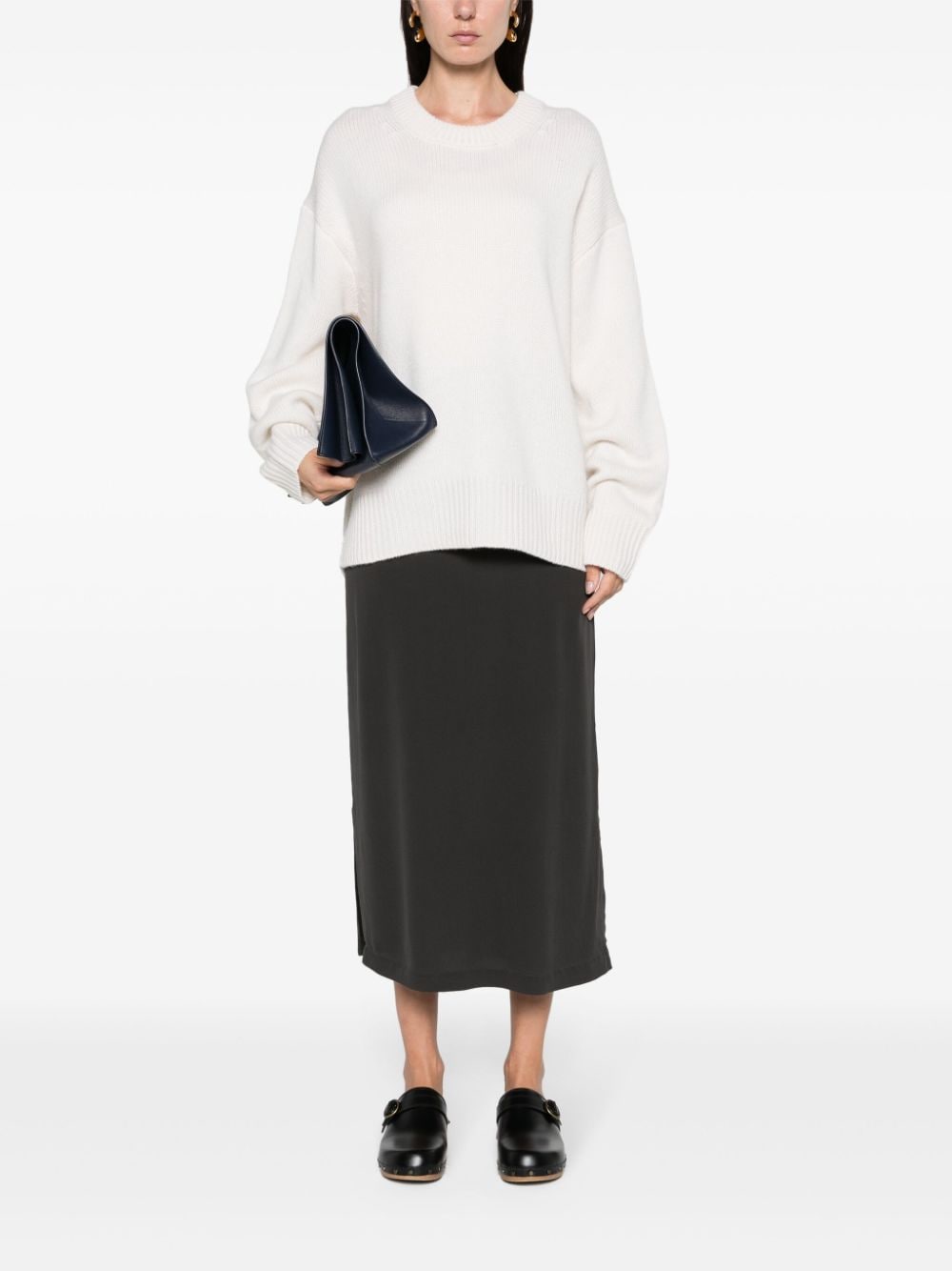 Shop Private 0204 Straight Silk Midi Skirt In Grey
