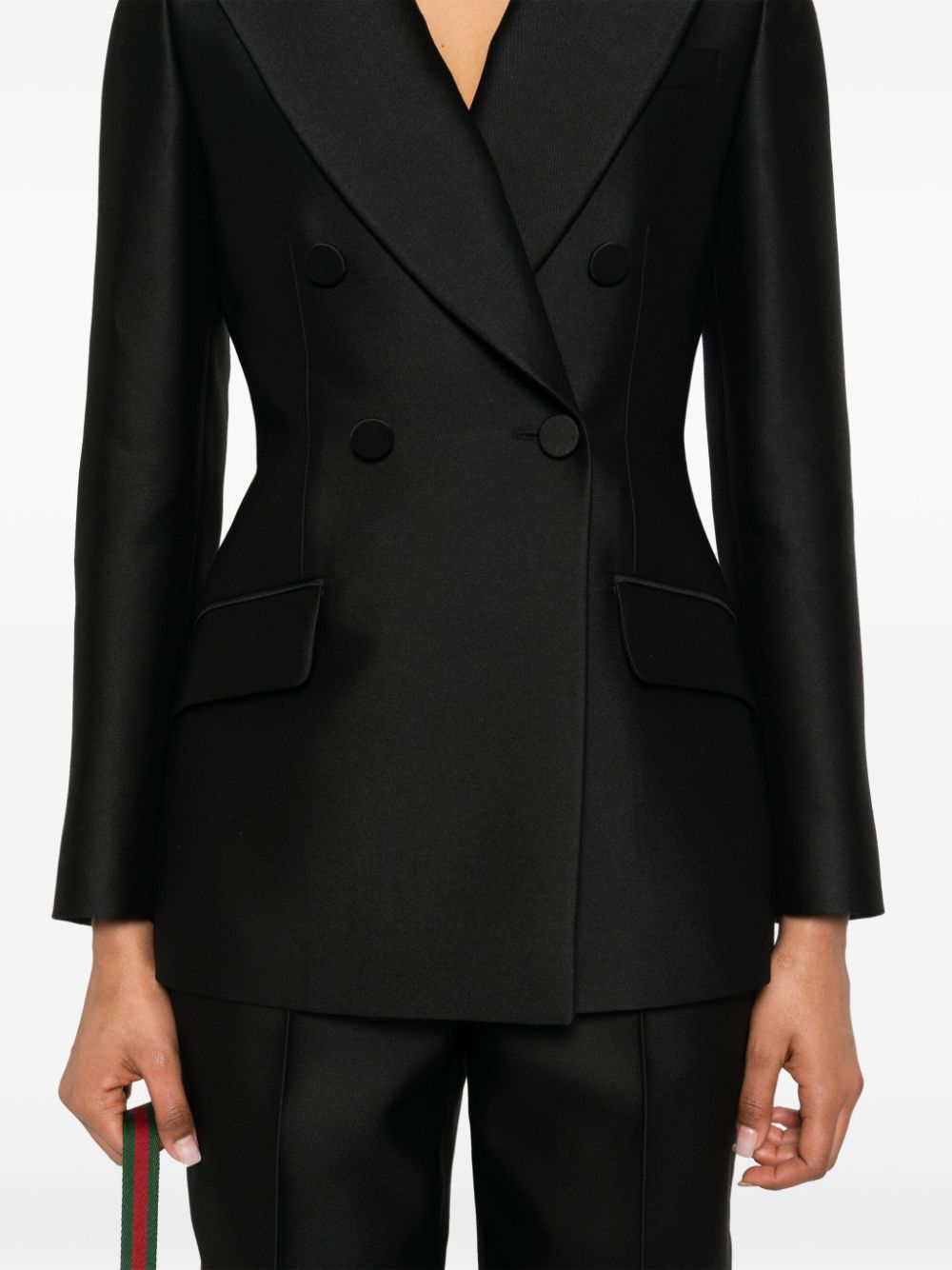 Shop Gucci Double-breasted Wool-blend Blazer In Black