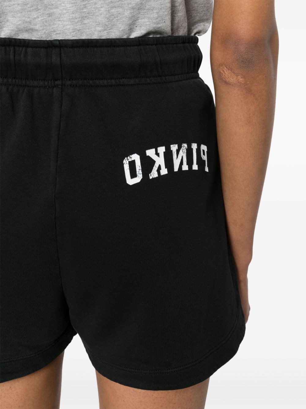 Shop Pinko Logo-print Cotton Shorts In Black