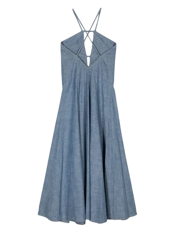 Semicouture Cut-Out Chambray Maxi Dress - Blue
