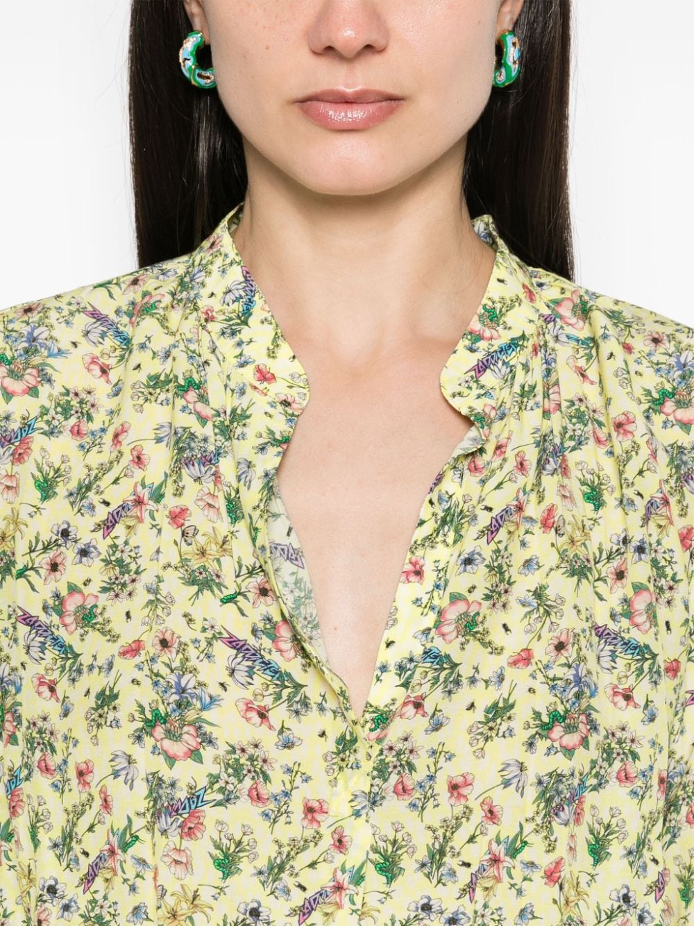 Shop Zadig & Voltaire V-neck Floral-print Minidress In Yellow