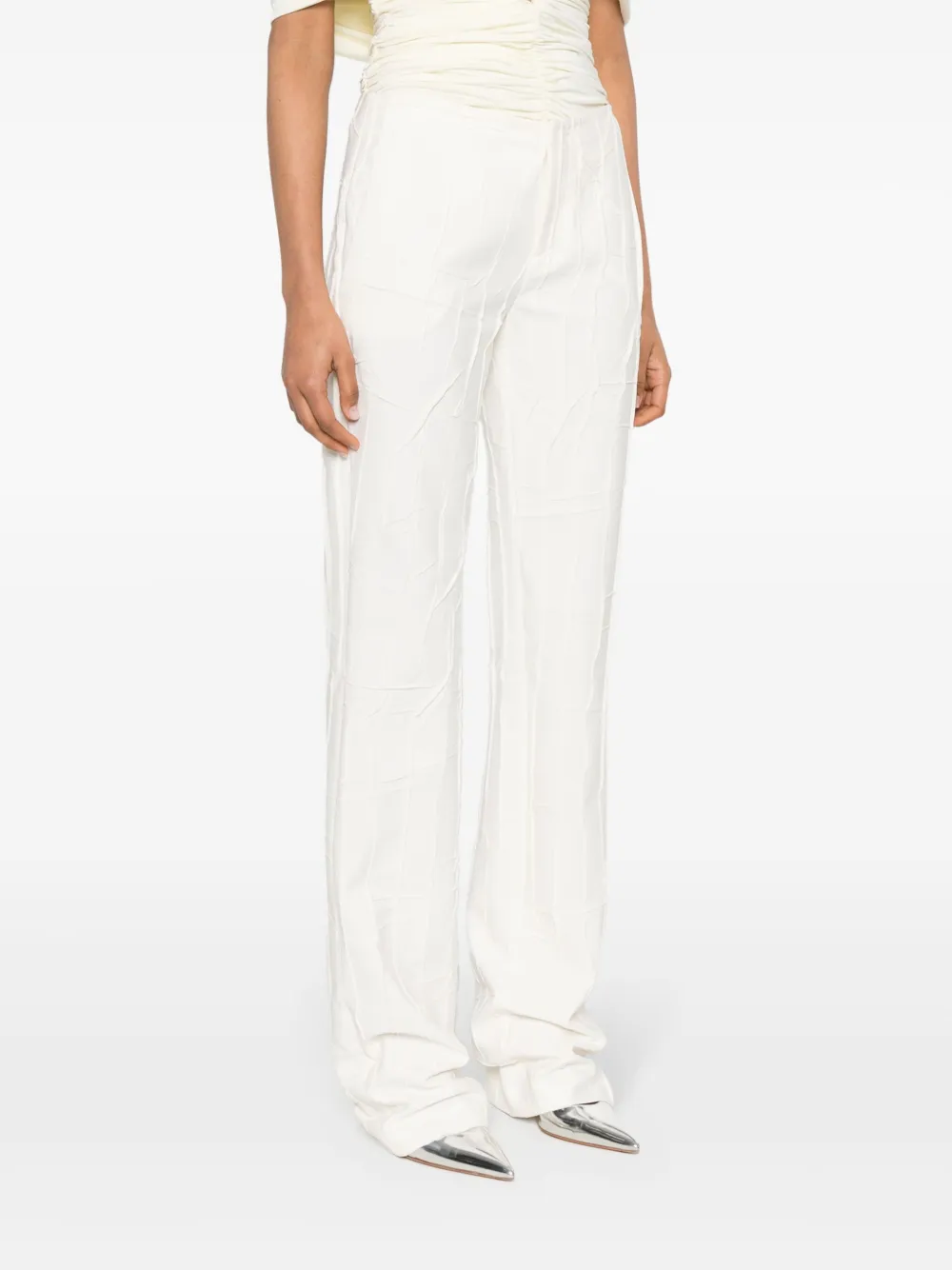 Shop Blumarine Crinkled Straight-leg Trousers In Neutrals