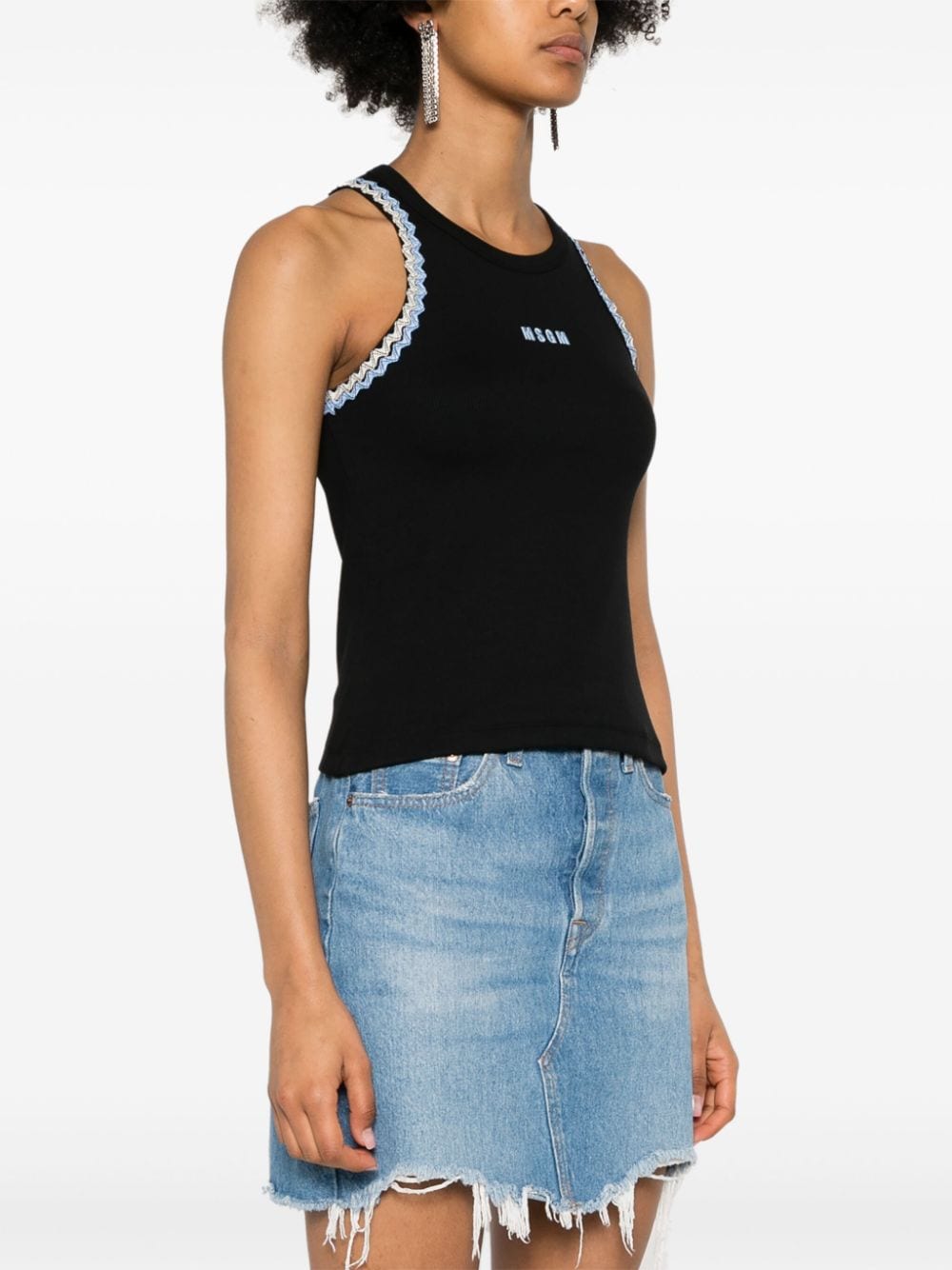 Shop Msgm Logo-embroidered Tank Top In 黑色
