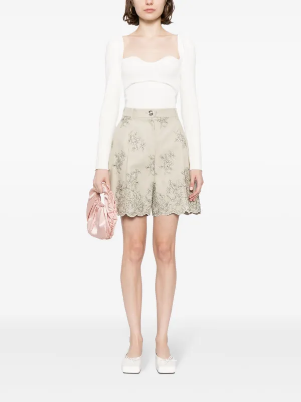 Giambattista Valli floral-embroidered high-waist Shorts