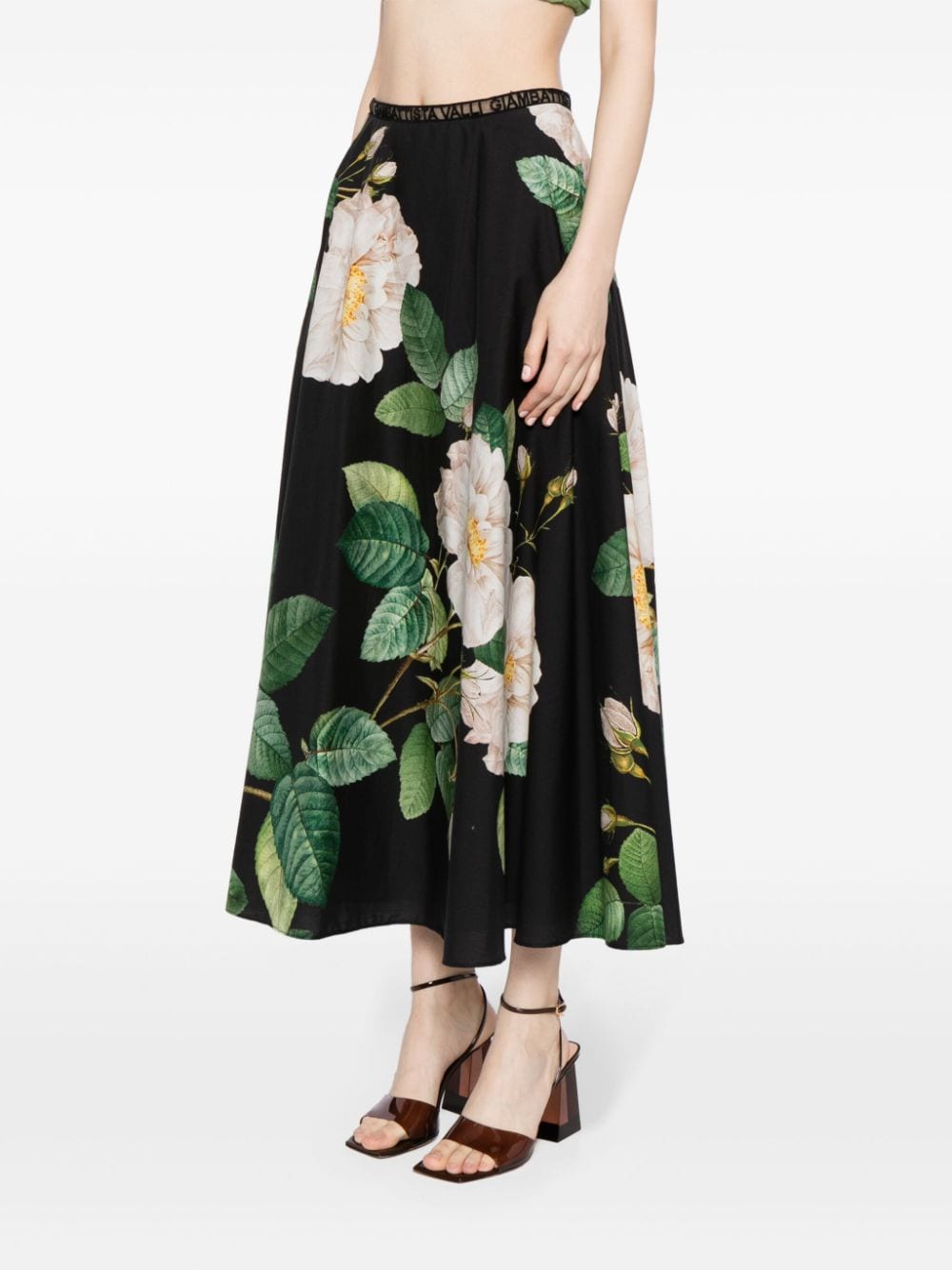 Shop Giambattista Valli Floral-print Cotton Skirt In Schwarz