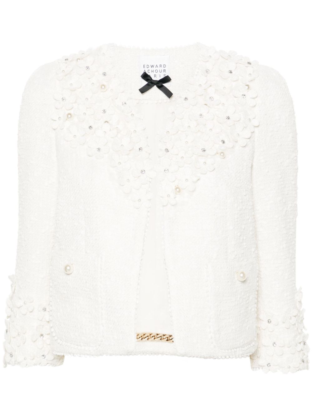 Edward Achour Paris Floral-appliqué Tweed Jacket In White