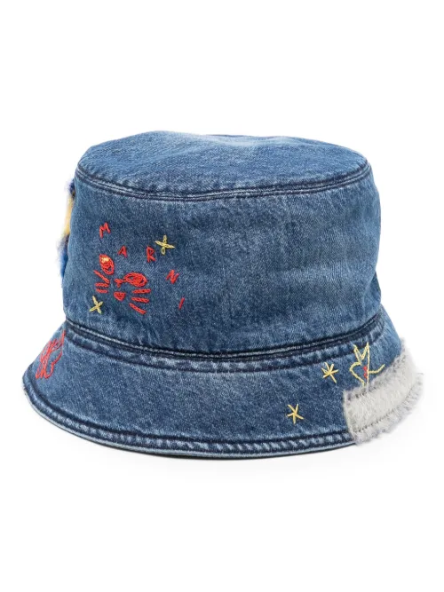Marni bob en jean brodé - Bleu - Marni - Modalova