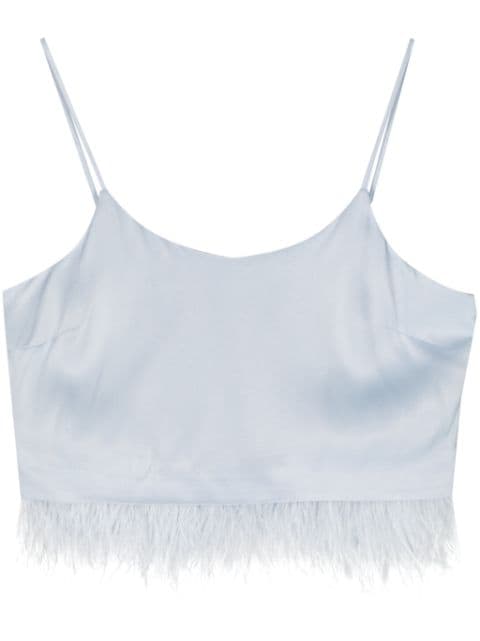 feather-trim satin crop top