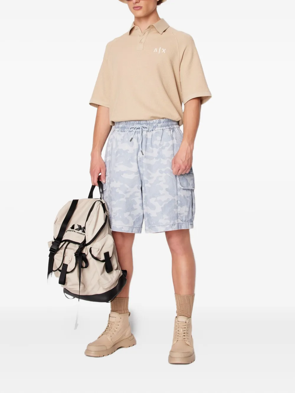 Armani Exchange Poloshirt met wafelpatroon - Beige