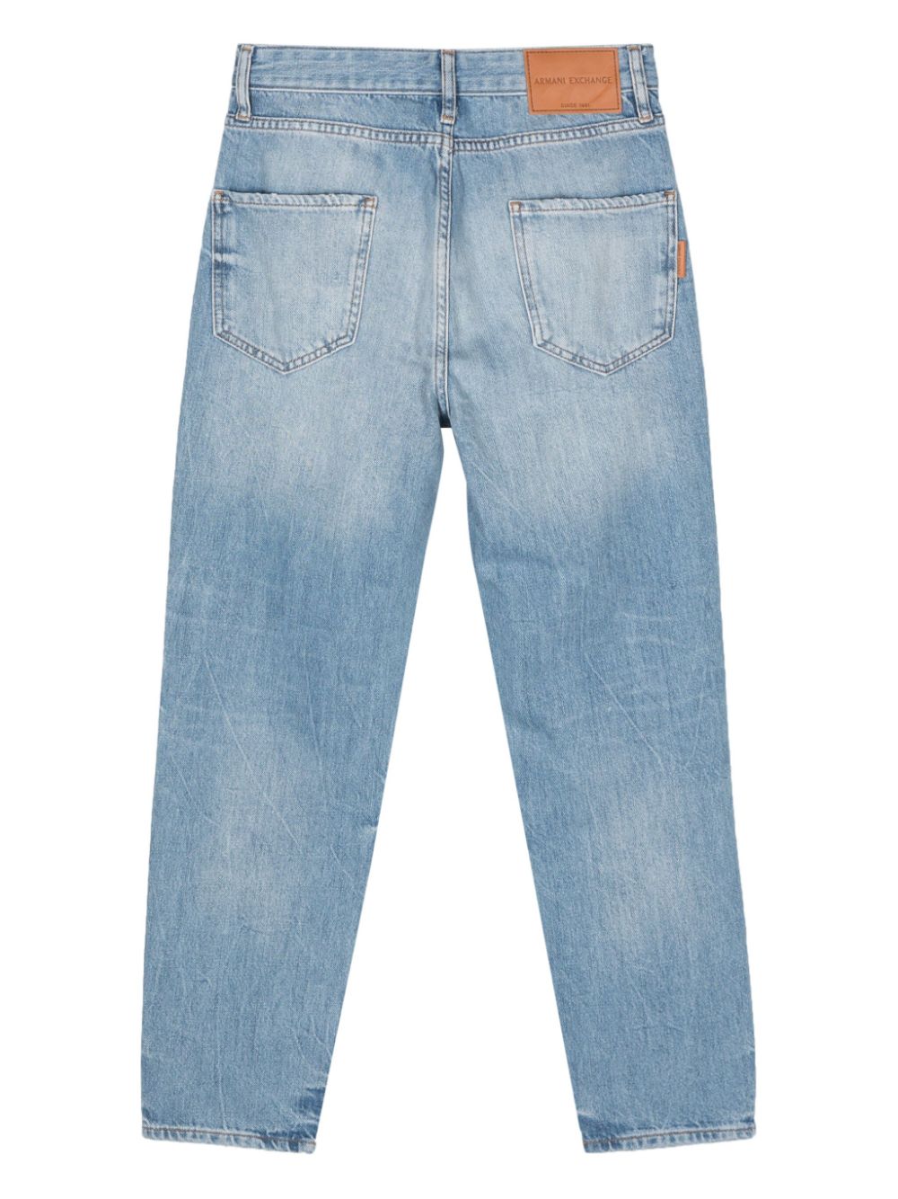 Shop Armani Exchange Distressed Washed Tapered Jeans In 蓝色