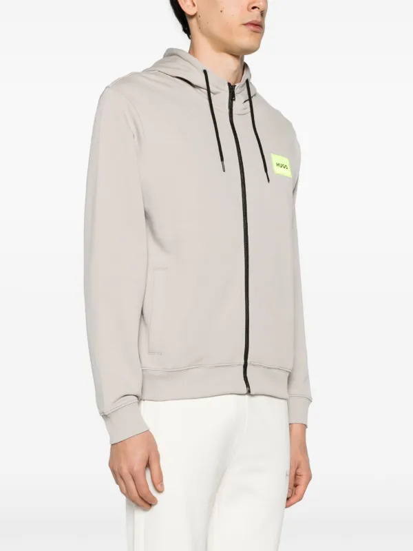 HUGO logo-patch zip-up Hoodie | Grey | FARFETCH