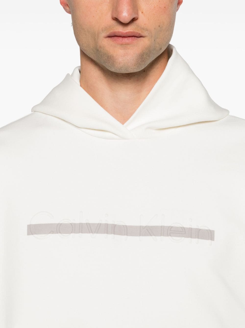 Shop Calvin Klein Logo-embossed Stripe-detail Hoodie In Weiss
