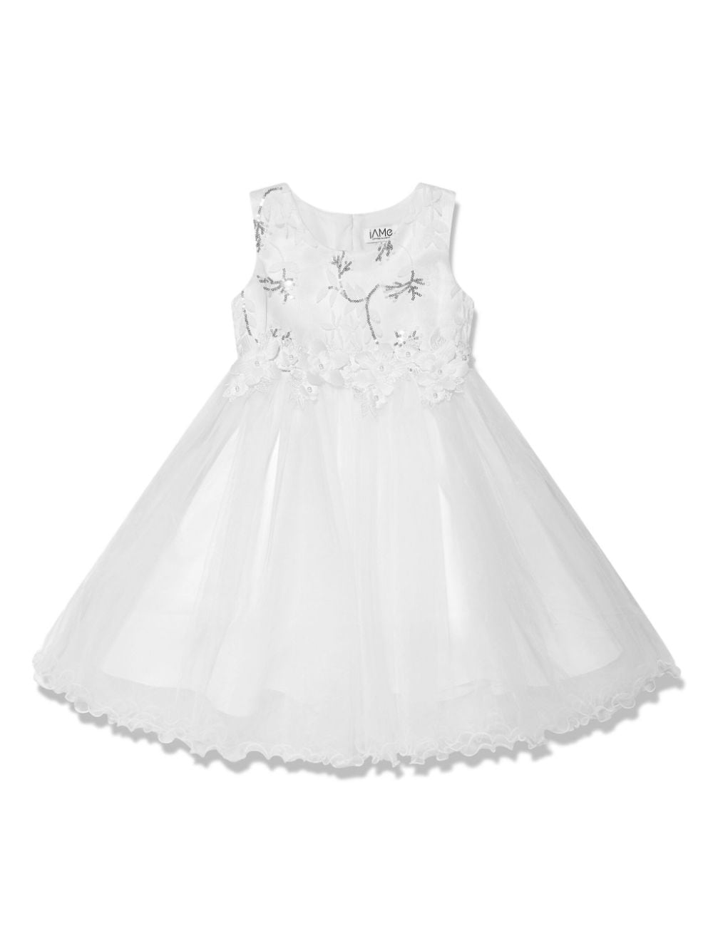 Iame Kids' Floral-appliqué Sequin-embellished Dress In White