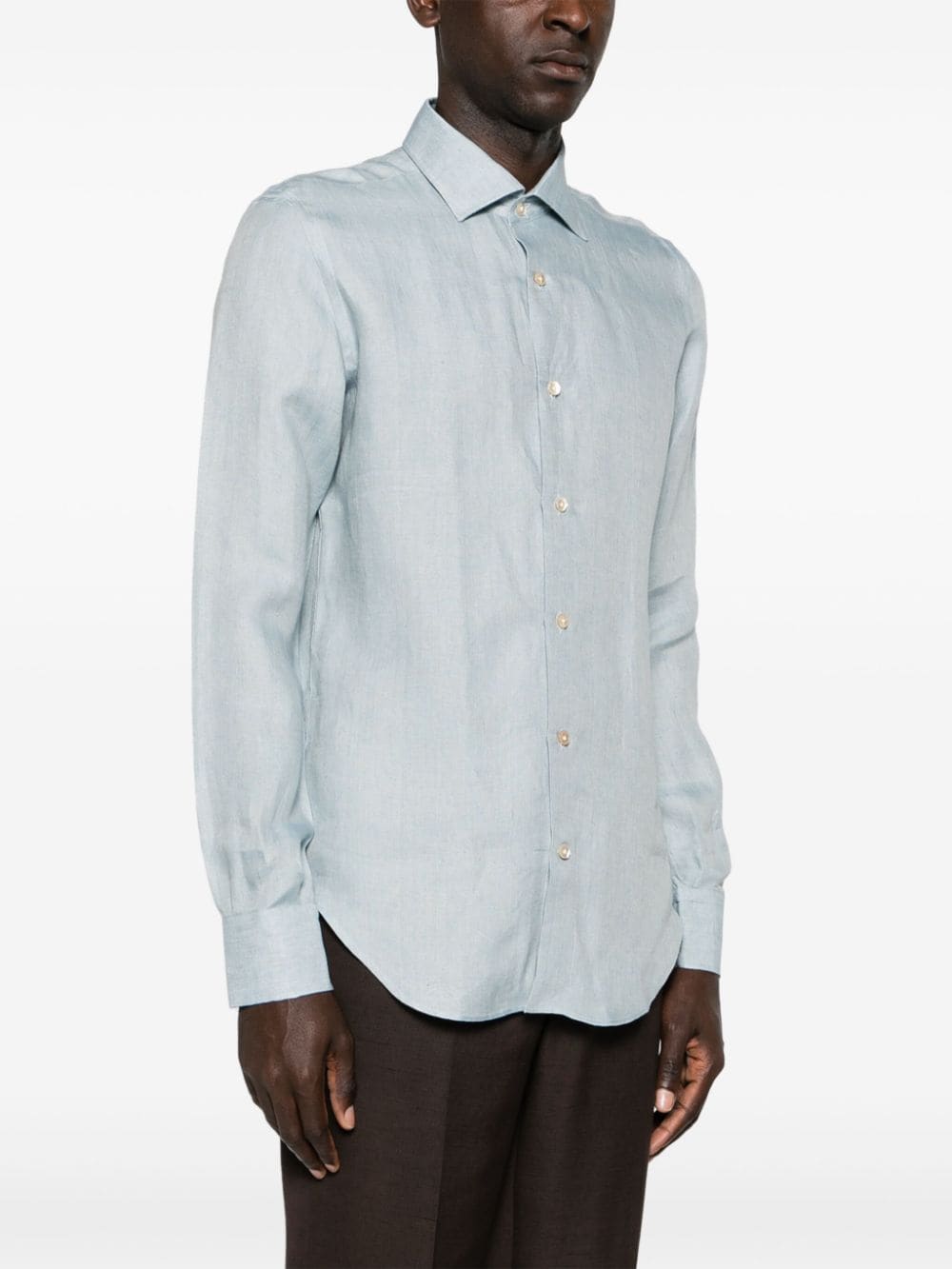 Shop Eleventy Cutaway-collar Linen Shirt In Blue